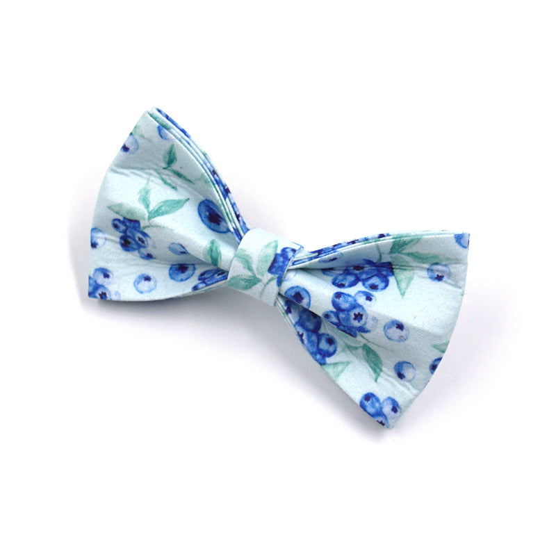 Miha Boss Cute Blueberry Print Fashion Design Gold Buckle Pet Collar Dog Leash Pet Bow Tie