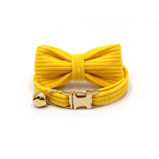 Pettns | Bright Yellow Corduroy Cat Collar with Bell and Optional Laser Engraving