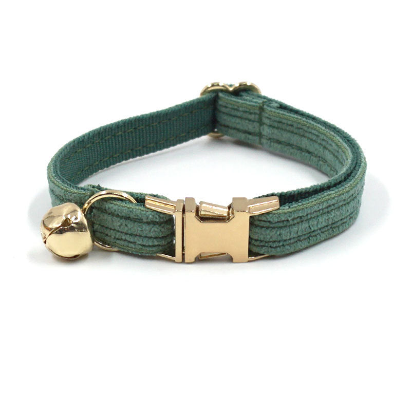 Pettns | Duck Green Corduroy Cat Collar with Bow Detail and Bell for Everyday Wear