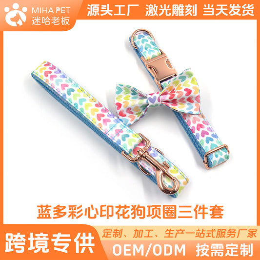 2021 New Pet Products Dog Collar Leash Ins Style Cross-Border Pet Collar Leash Bow