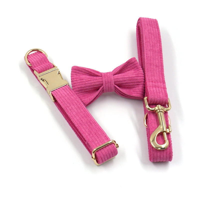 Pet Collar Leash New Spot 2022 Cross-Border Hot Selling Corduroy Dog Collar Leash With Bow