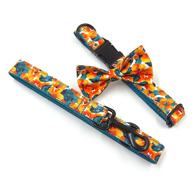 2021 New Cross-Border Hawaiian Dog Collar Leash Bow Set Amazon New Dog Collar