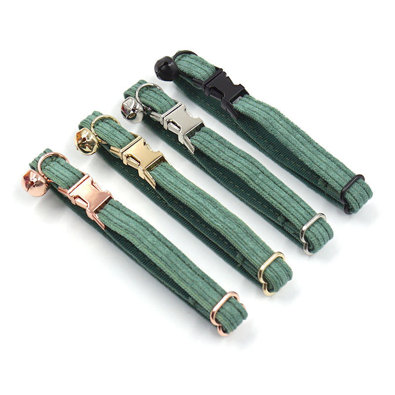 Pettns | Duck Green Corduroy Cat Collar with Bow Detail and Bell for Everyday Wear