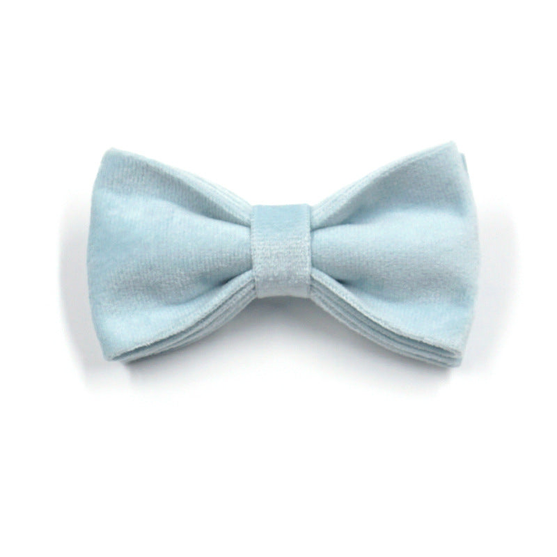 Sky Blue Velvet Pet Collar Leash Dog Collar Bow Set Cross-Border Dog Walking Leash Engraved Collar