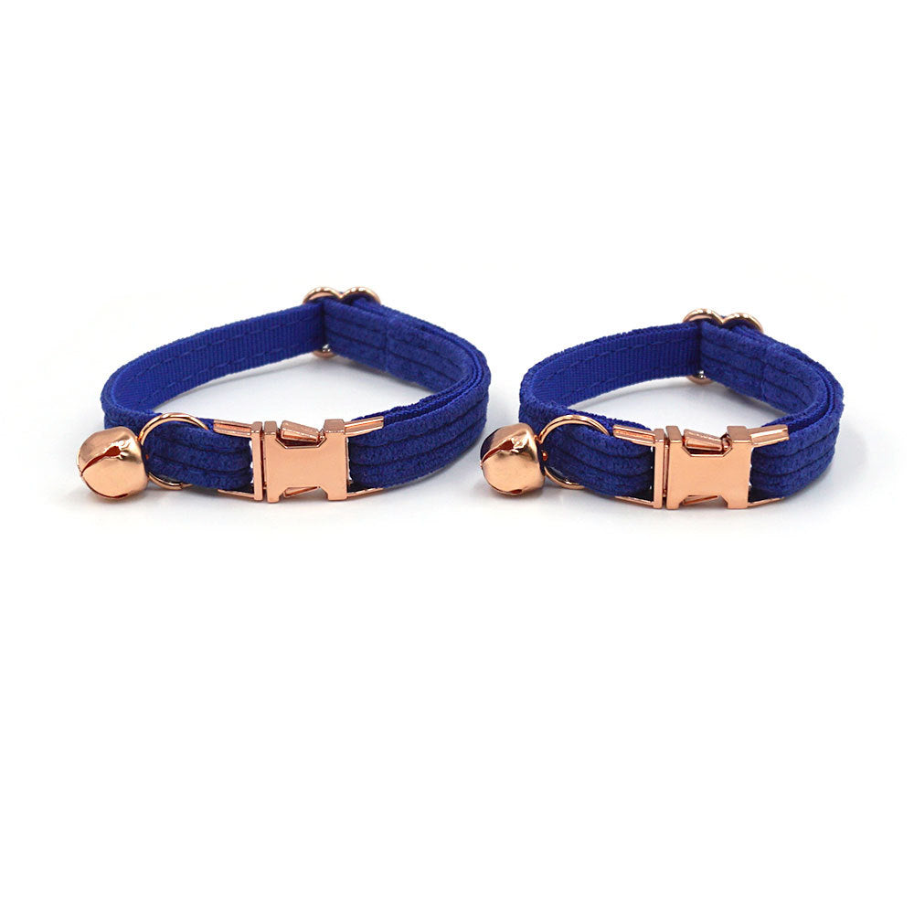 Pettns | Sapphire Blue Corduroy Cat Collar with Bow Detail, Bell and Optional Engraving