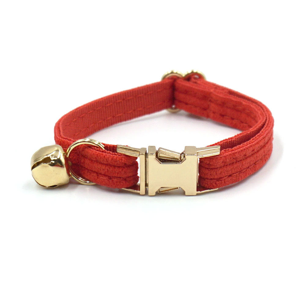 Pettns | Pumpkin Red Corduroy Cat Collar with Bow Detail and Optional Engraving