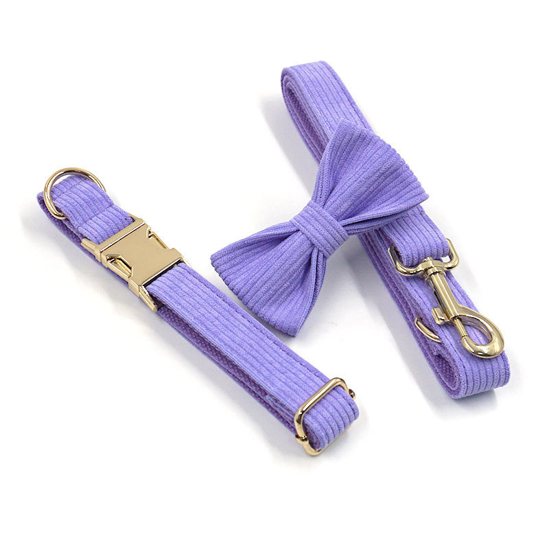 Foreign Trade Wholesale Corduroy Pet Collar Leash Bow Tie Cross-Border Esty Independent Station Dog Collar Leash