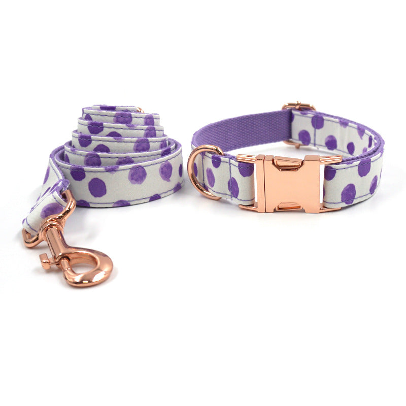 Miha Boss Classic Polka Dot Purple Collar Leash Bow Cross-Border Rose Gold Buckle Collar Leash