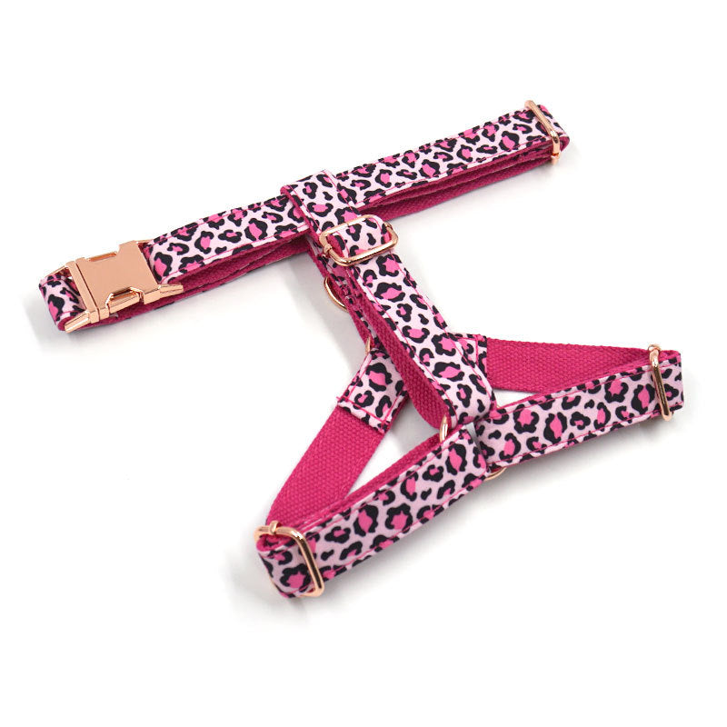 Pettns | Pink Leopard Print Dog Vest Harness with Rose Gold–Tone Buckle for Everyday Walks