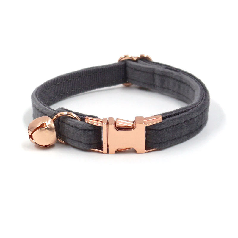Pettns | Gray Velvet Cat and Small Dog Collar with Bow Detail, Bell and Optional Engraving