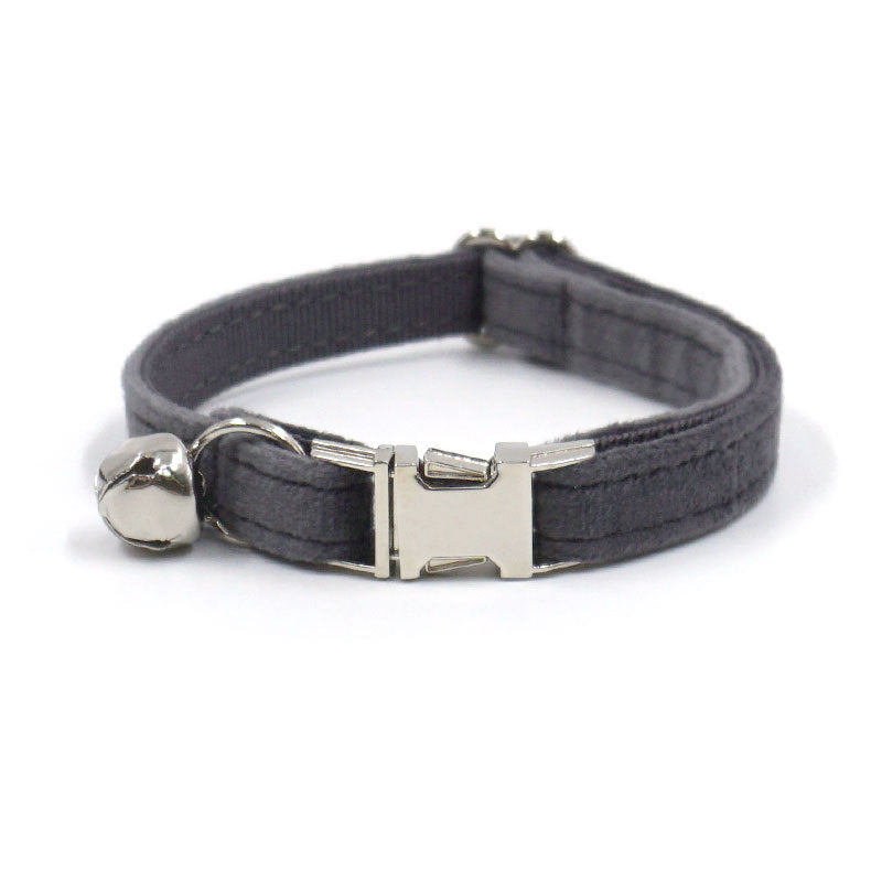 Pettns | Gray Velvet Cat and Small Dog Collar with Bow Detail, Bell and Optional Engraving