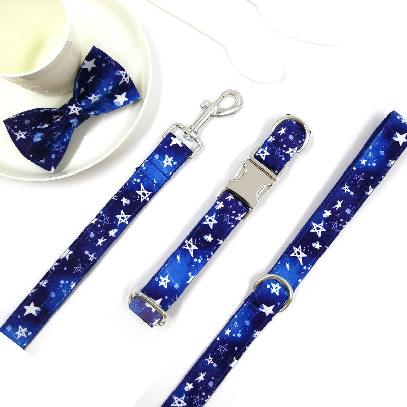 Pettns | Baby’s Breath Pattern Dog Collar and Leash Set for Large Dogs