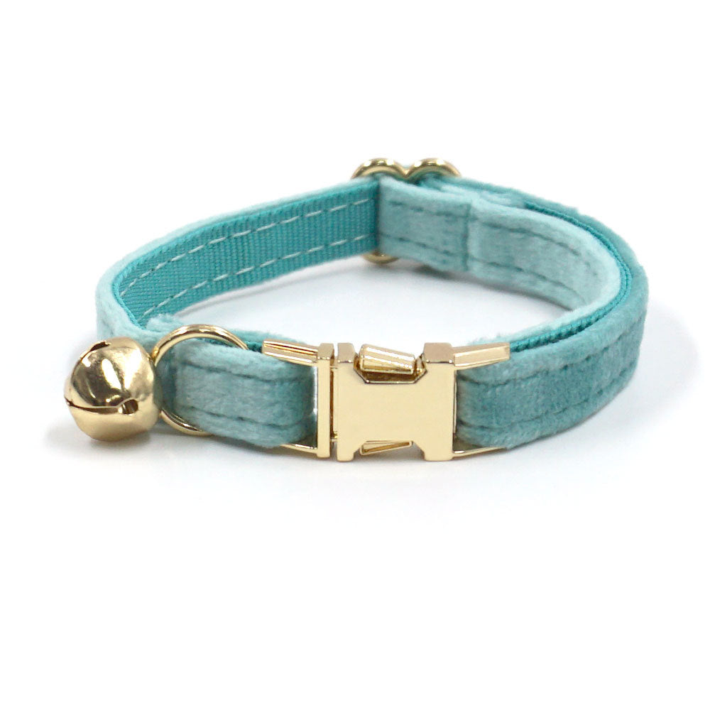 Pettns | Lake Green Velvet Cat Collar with Bow and Bell for Everyday Wear