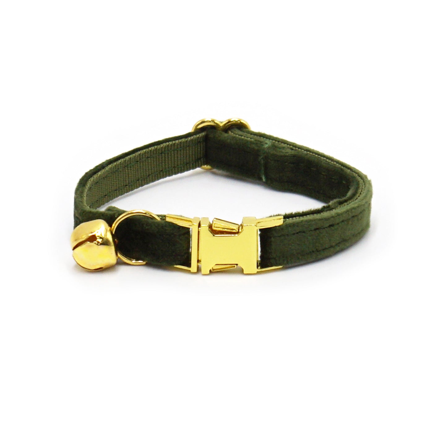 Cross-Border Pet Supplies Dropshipping Laser Engraving Cat Collar Army Green Velvet Pet Cat Bell Collar