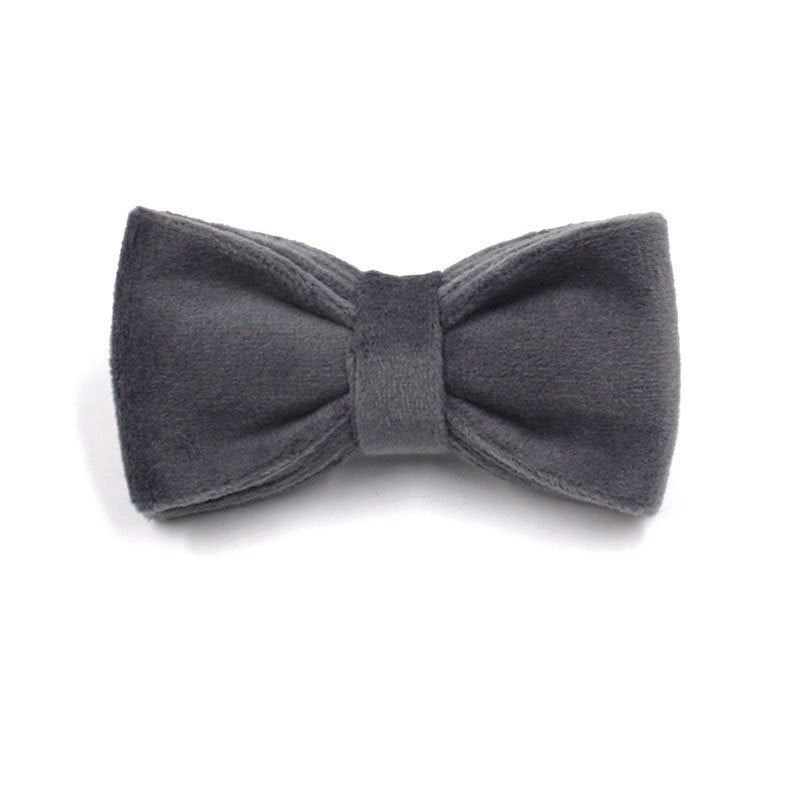Pettns | Gray Velvet Cat and Small Dog Collar with Bow Detail, Bell and Optional Engraving