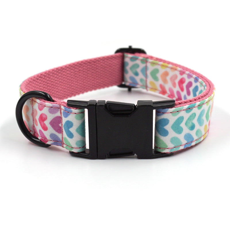 Miha Boss Cross-Border Delivery Of Colorful Heart Fashion Design Ins Pet Collar Leash Bow Set