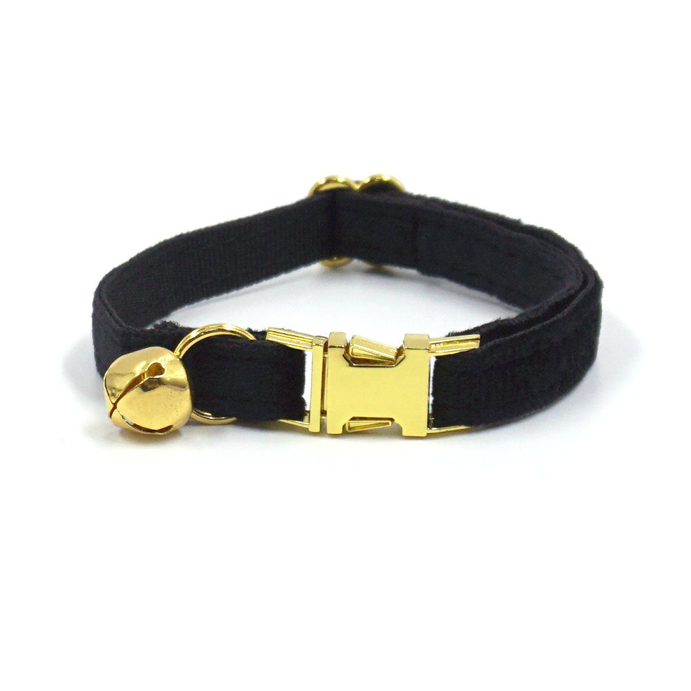 Pettns | Black Velvet Cat Collar with Metal Buckle, Optional Engraving and Bell Accent