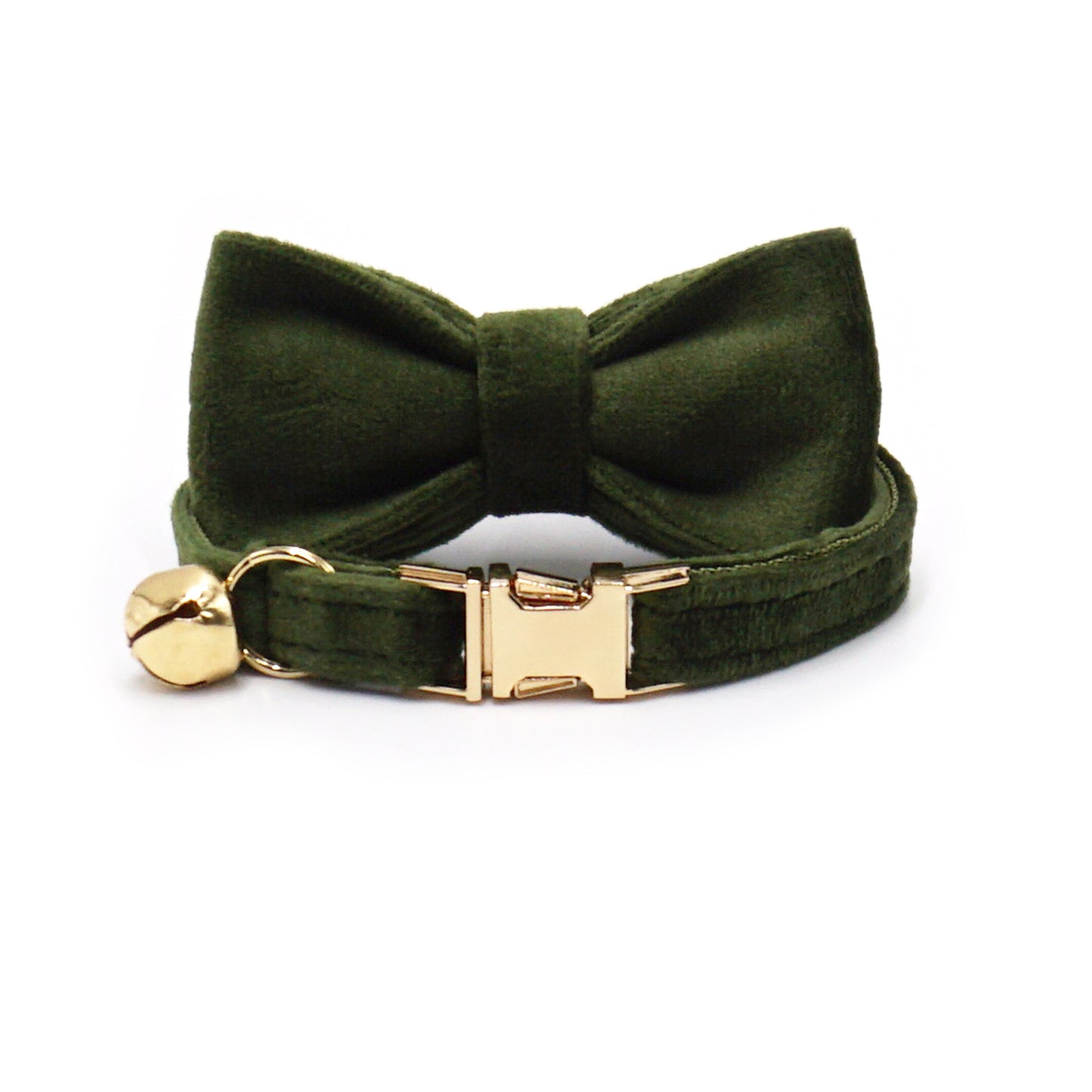 Cross-Border Pet Supplies Dropshipping Laser Engraving Cat Collar Army Green Velvet Pet Cat Bell Collar