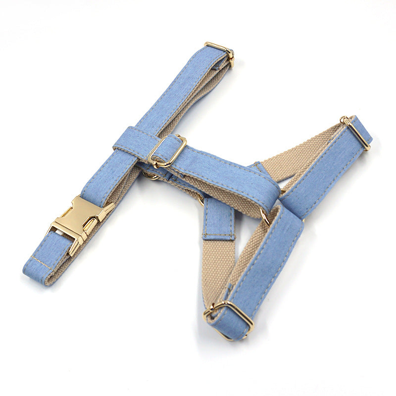 Pettns | Light Denim Style Dog Harness with Gold-Tone Buckle for Everyday Outings