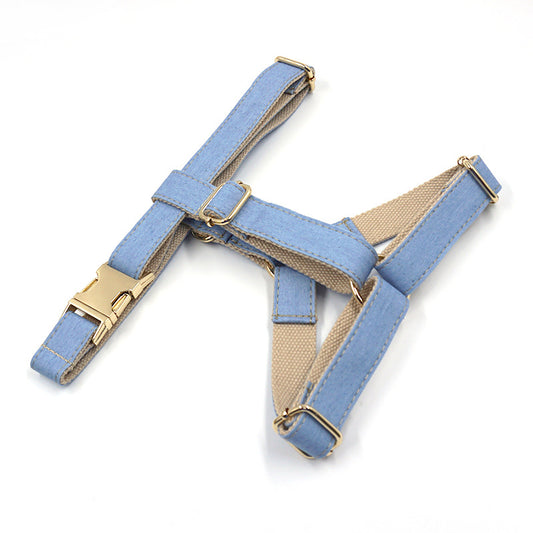 Pettns | Light Denim Style Dog Harness with Gold-Tone Buckle for Everyday Outings