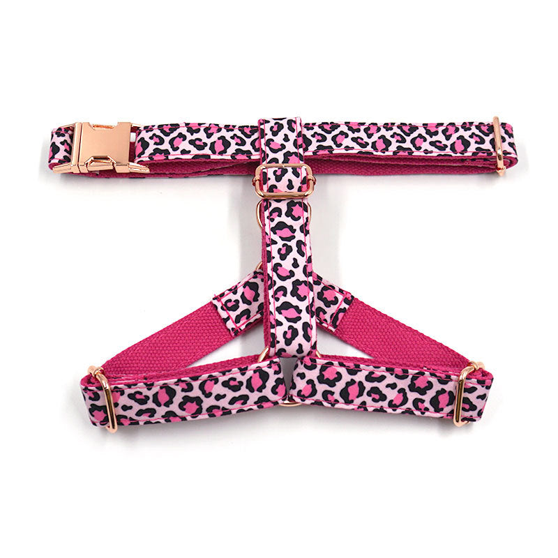 Pettns | Pink Leopard Print Dog Vest Harness with Rose Gold–Tone Buckle for Everyday Walks