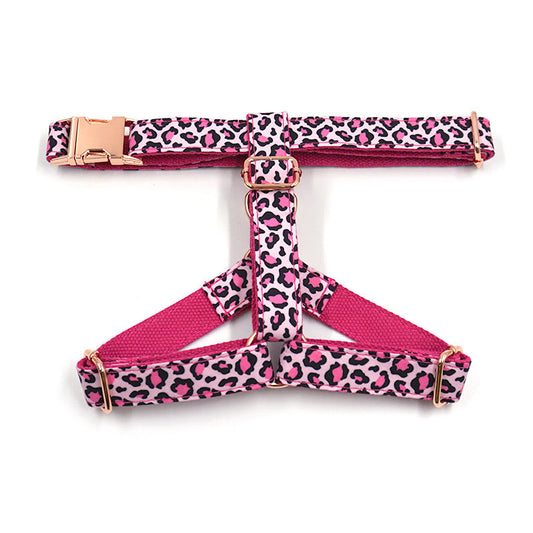 Pettns | Pink Leopard Print Dog Vest Harness with Rose Gold–Tone Buckle for Everyday Walks
