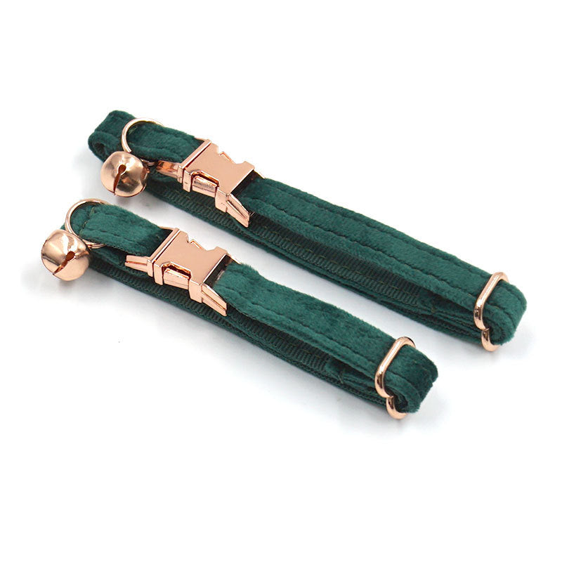 Pettns | Green Velvet Cat Collar with Optional Engraving for Everyday Pet Use