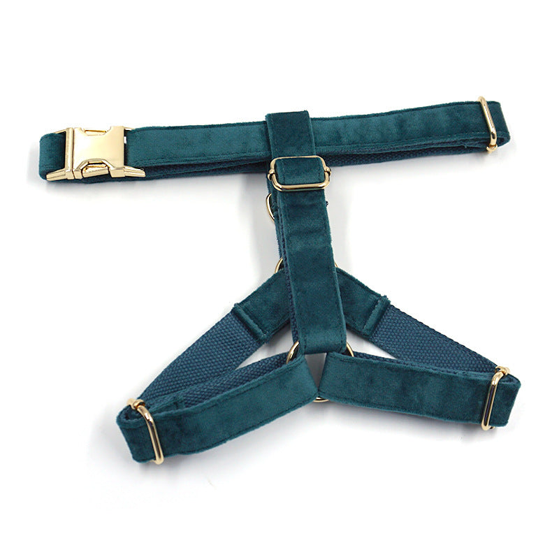 Pettns | Gemstone Green Velvet Dog Harness with Gold-Tone Buckle for Everyday Walks