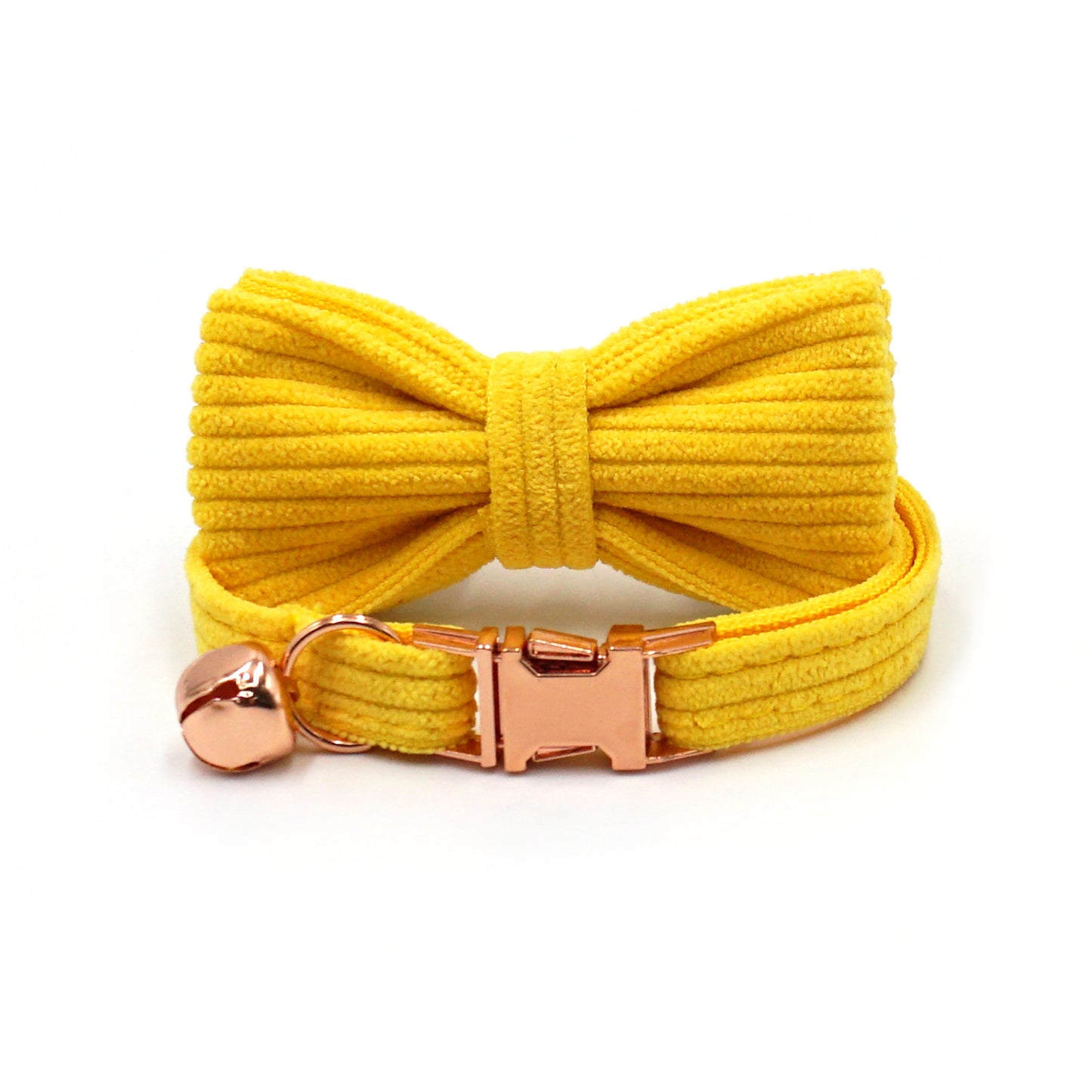 Pettns | Bright Yellow Corduroy Cat Collar with Bell and Optional Laser Engraving