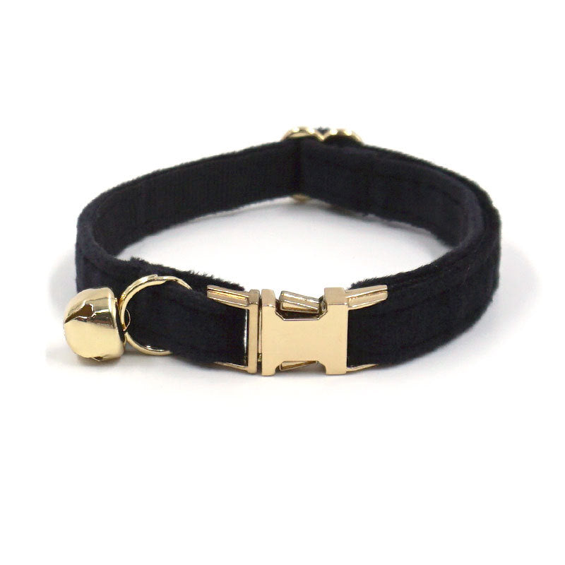 Pettns | Black Velvet Cat Collar with Metal Buckle, Optional Engraving and Bell Accent