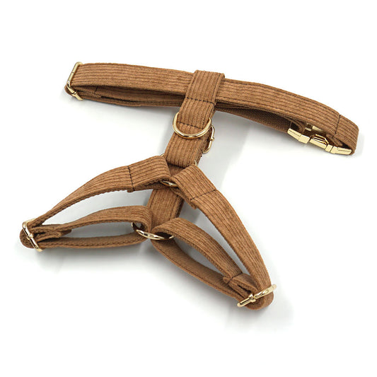 Pettns | Brown Velvet Dog Vest Harness with Gold-Tone Buckle for Everyday Outings