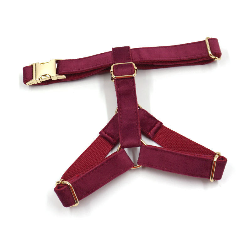 Pettns | Burgundy Velvet Dog Vest Harness with Gold-Tone Buckle for Everyday Walks