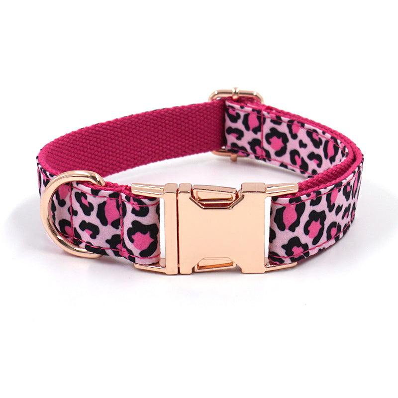 Cross-Border Export Dropshipping Classic Popular Pink Leopard Print Rose Gold Pet Collar Leash Bow