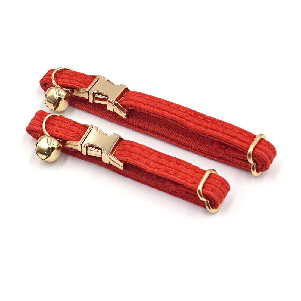 Pettns | Pumpkin Red Corduroy Cat Collar with Bow Detail and Optional Engraving