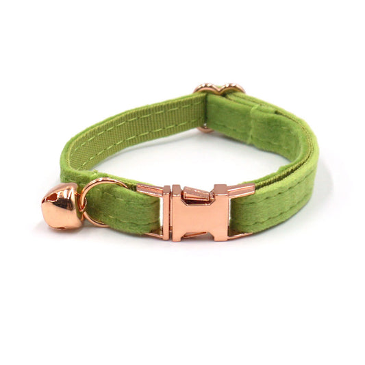 Pettns | Matcha Green Velvet Cat Collar with Bow Detail, Letter Accent and Bell