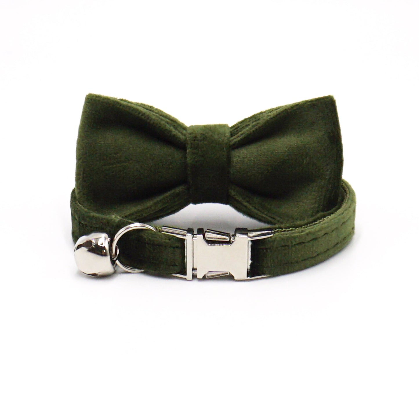 Cross-Border Pet Supplies Dropshipping Laser Engraving Cat Collar Army Green Velvet Pet Cat Bell Collar