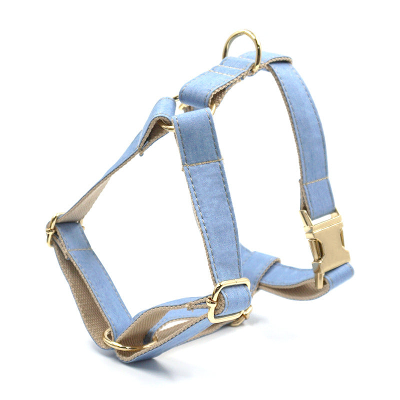 Pettns | Light Denim Style Dog Harness with Gold-Tone Buckle for Everyday Outings