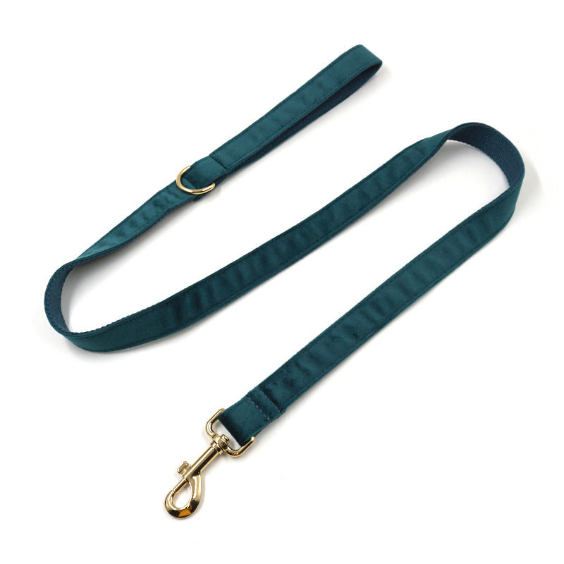 Gold Buckle Gemstone Green Velvet Pet Collar Leash Bow Set Cross-Border Lettering Dog Collar Dog Leash Tie