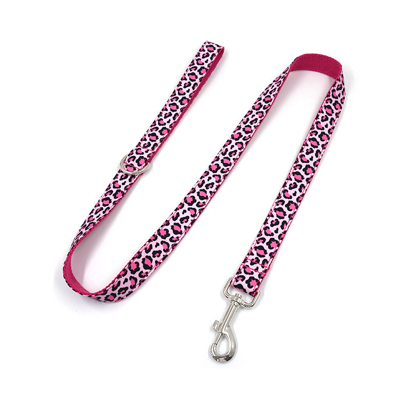 Pettns | Pink Leopard Pattern Dog Collar and Leash Set with Bow Detail for Everyday Walks