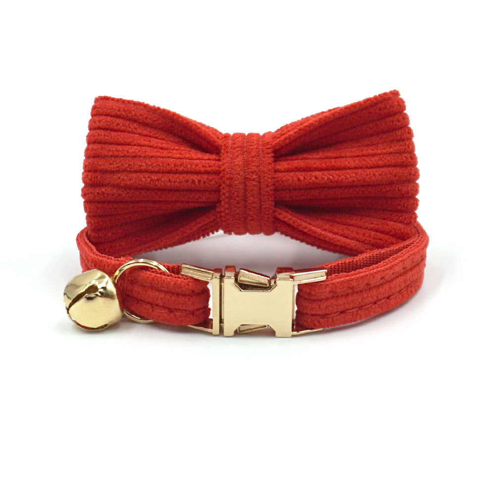 Cross-Border Wholesale Cute Cat Bell Collar, Handsome Cat Bow, Corduroy Cat Collar, Lettering Dropshipping