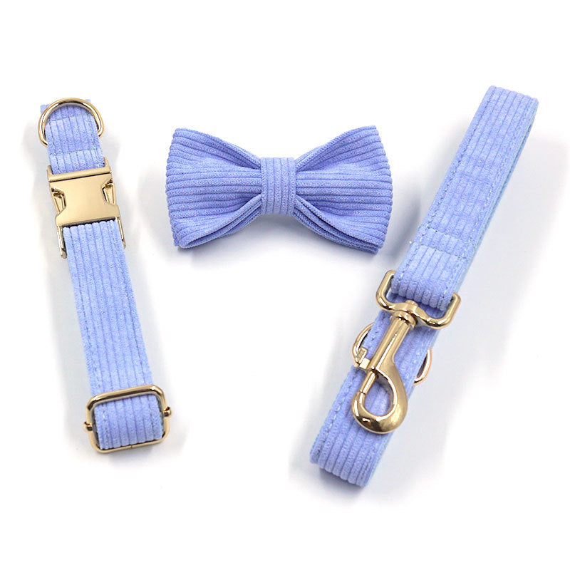 Dog Collar Wholesale Cross-Border Amazon Pet Supplies New Corduroy Pet Collar Leash Bow