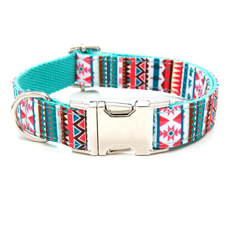Factory Direct Sales Cross-Border Pet Dog Collar Ethnic Style Printed Cotton Pet Leash Dog Bow Set