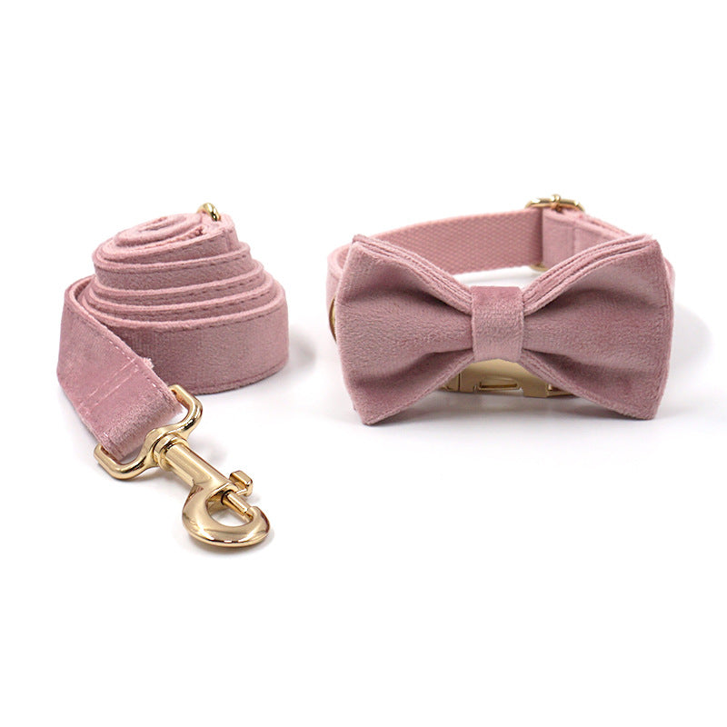 Aliexpress Noble And Elegant Little Princess Style Champagne Pink Velvet Gold Buckle Pet Collar Leash Bow Set