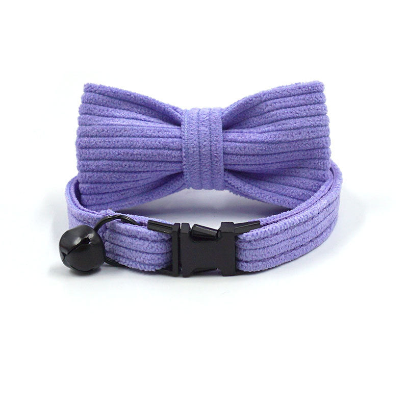 Pettns | Taro Purple Corduroy Cat Collar with Bow Detail and Bell for Daily Wear