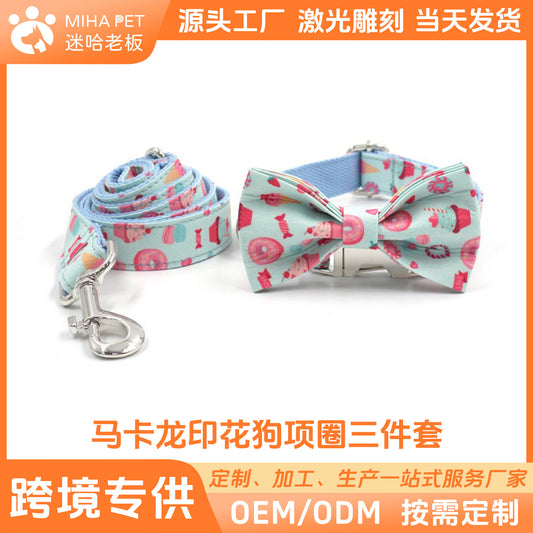 Cross-Border Pet Collar Leash Bow Set Ins Style Cute Cartoon Dog Collar Leash When Going Out