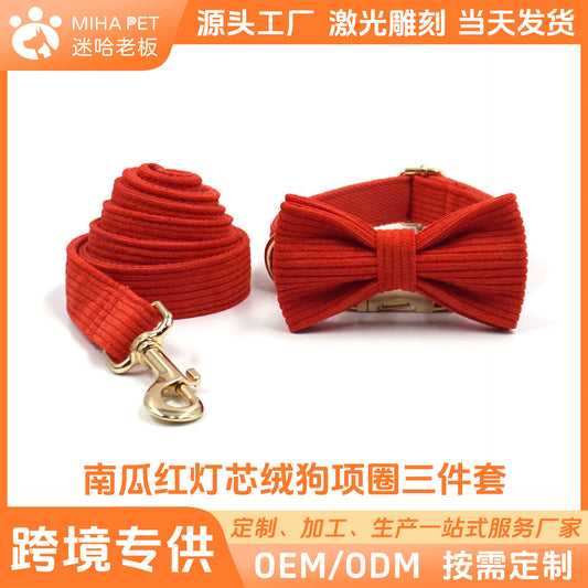 Pumpkin Red Velvet Pet Collar Leash Bow Cross-Border Etsy Amazon Dog Collar Leash