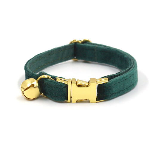 Pettns | Green Velvet Cat Collar with Optional Engraving for Everyday Pet Use